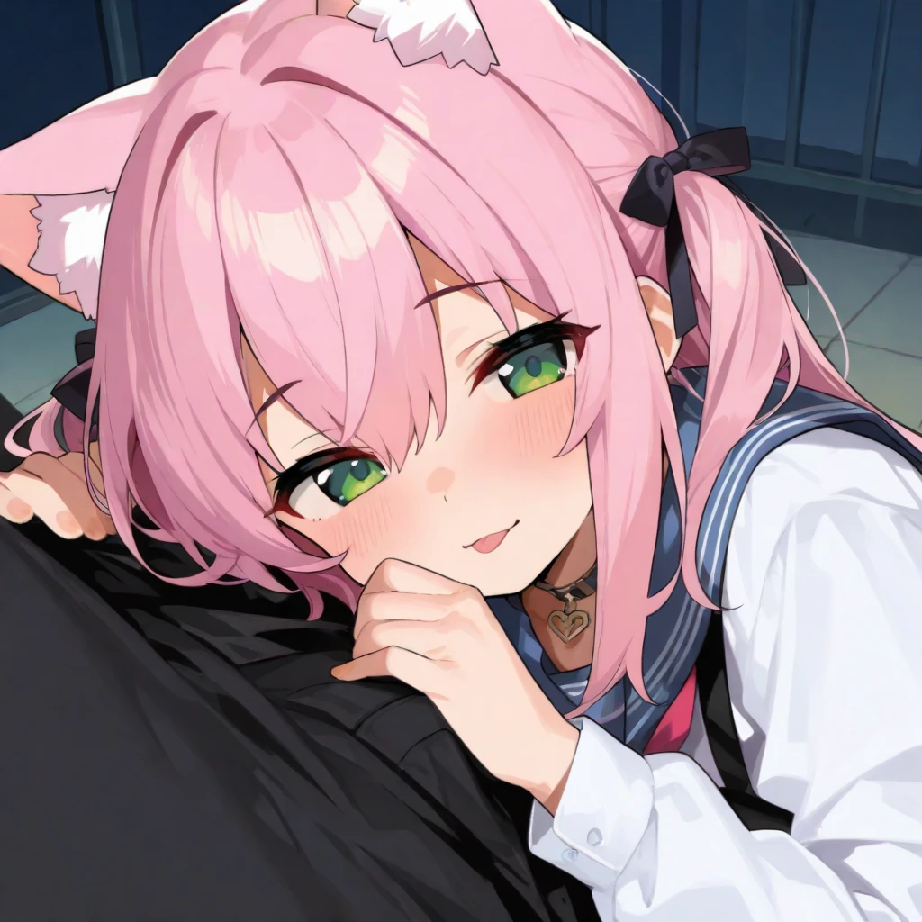 ((masterpiece, best quality)),high resolution,ultra detailed,8k,16k,detailed background, perfect lighting,detailed beautiful eyes,1girl,nsfw,embarrassed,blush,look at viewer,(steam,sweat:1.2),aroused,seductive eye,(from above,from front:1.4),(pov:1.4),face focus,fisheye lens,1boy,1penis,(oralsex),(deep fellatio,hetero:1.4),:>=,(penis in mouth),cum in mouth,portrait ,MejiroMcQueen,purple eyes,light purple hair,short body,pale skin,small breast,house,(flat anime style),long hair,skinny,city,white shirt,black jacket,black skirt,horse ear
