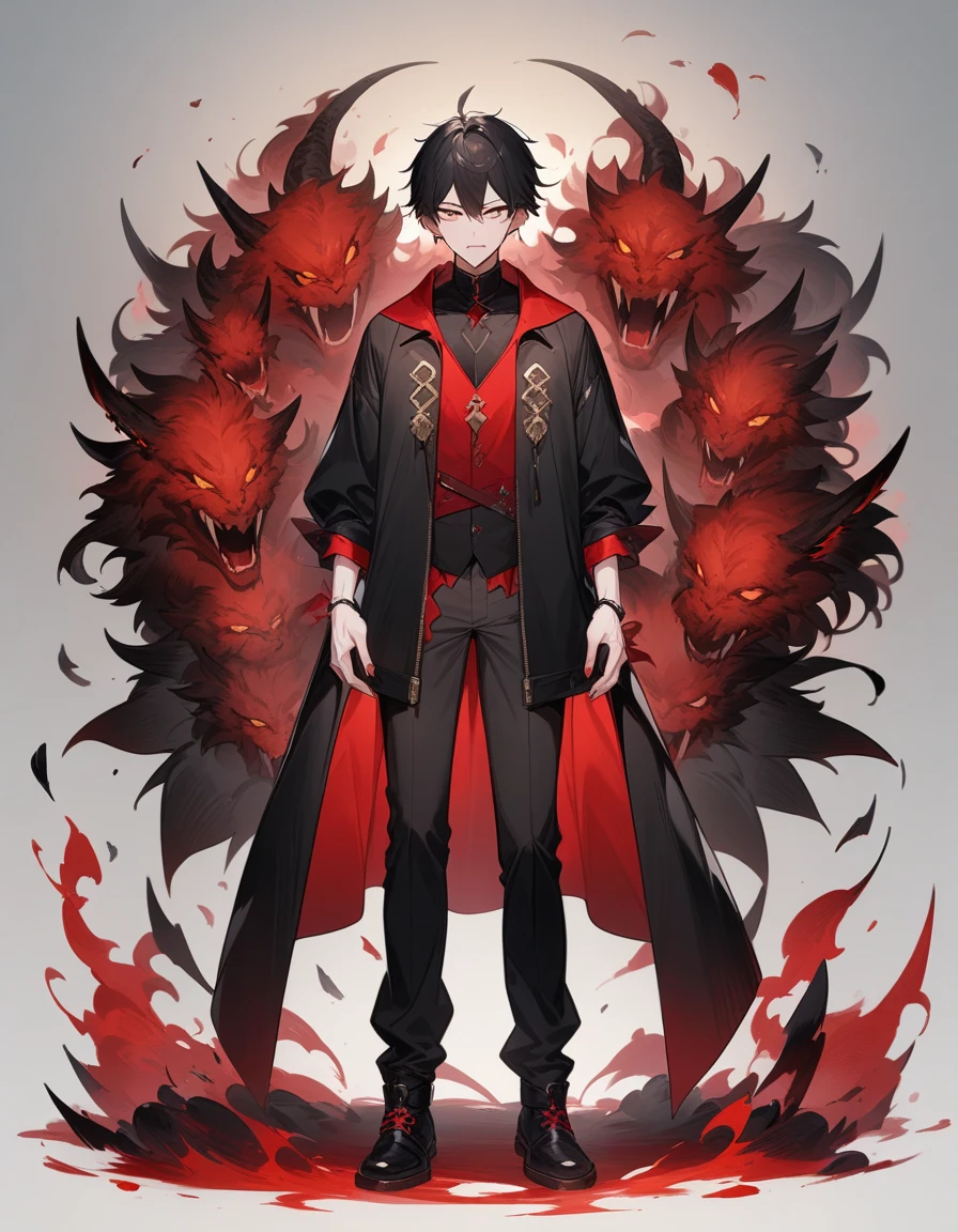 collage style,dark、Depression,Full of weird elements,Red hair all over wolf, Bright Eyes,The eyes are gray,With black bow,(Body hair, hairy tail, Red fur)