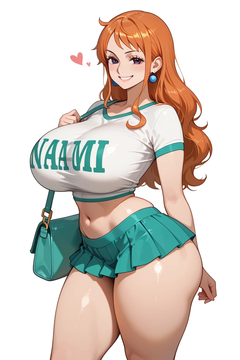 ((Masterpiece)), perfect anatomy, perfect shading, field of depth, (best quality), extremely delicate and beautiful, perfect lighting, detailed face, ultra cute face, cute, (cowboy shot 1.2), looking at viewer, full body, (((1girl))), (((solo))), cheerleader, long hair, fluffy hair, brown hair, green eyes, ((blush))), (embarrassed), surprised, (cheerleader uniform), (white tank top 1.2), (short section red skirt 1.2), thigh highs, chocker, extremely tight clothes, large breasts, cleavage, perky breasts, (((wide hips))), ((thick thighs)), ((big butt)), ((plump)), chubby belly, fat rolls, belly hang, she has a jiggly belly, fast food restaurant, intricate background, detailed background, sweaty,
