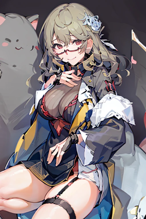 masterpiece、highest quality、1girl , solo , huge breasts、deep cleavage、light green hair、ponytail、fox ears、brightly colored eyes、blue eyes、black glasses、green kimono、light purple long hakama、brown leather jacket、leather boots、flashy necklace、charm、Wet、face turns red, very sweaty, dynamic pose、standing、City of night
