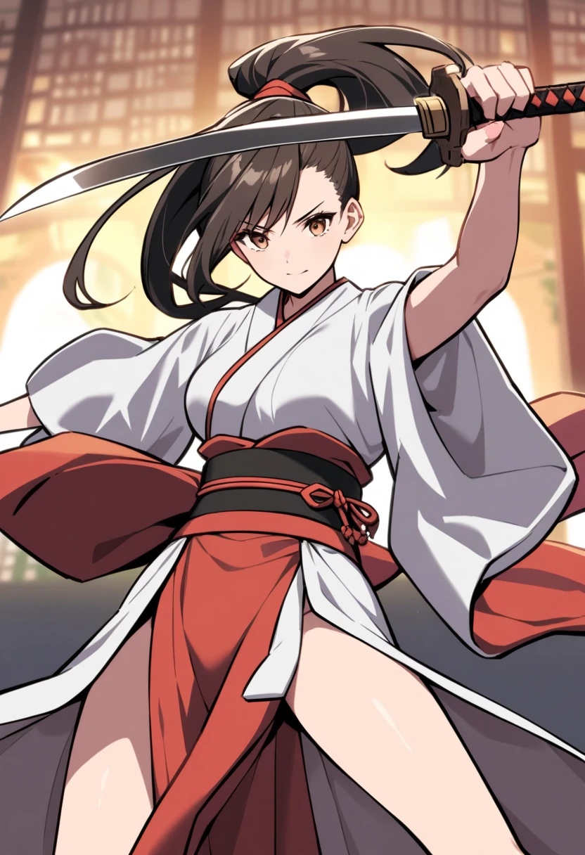 woman samurai、being thin、Raise one leg high like a ballet dancer、A woman who seduces by sticking out her crotch、character sheets