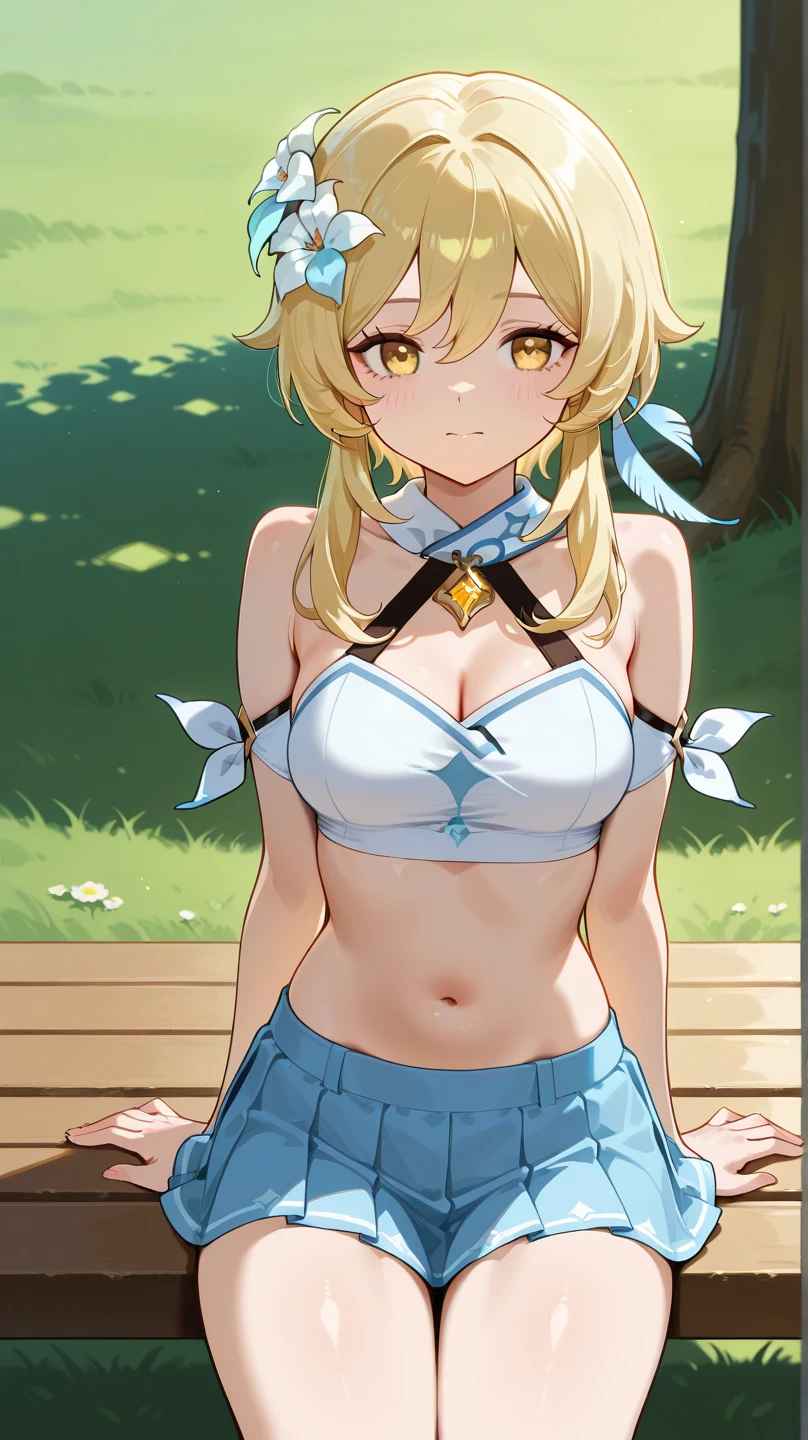work of art, linda arte, professional artist, 8K, very highly detailed face, 1 girl, from front view, standing, perfectly designed body, beautiful face, blonde hair with two braids, greeneyes, Youngh, rosto Youngh, breasts small, breasts out, Unclothed, new, witheout panties, completamente new, without the bottom part of the clothes, naked floresta, tree environment, naturey