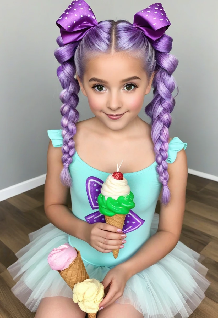 10 year old Russian child girl with long BLONDE hair, close up, PORTRAIT, purple ice cream on a toothpick on a white background, purple, some purple, purple neon colors, neon purple, purple. smooth leg, neon purple, ice cream, ice cream cone, unknown, purple hue, ((purple)), color purple and blue, purple drunk, grape, ultraviolet colors, purple color, purple tubes, 1 0 0, 100
