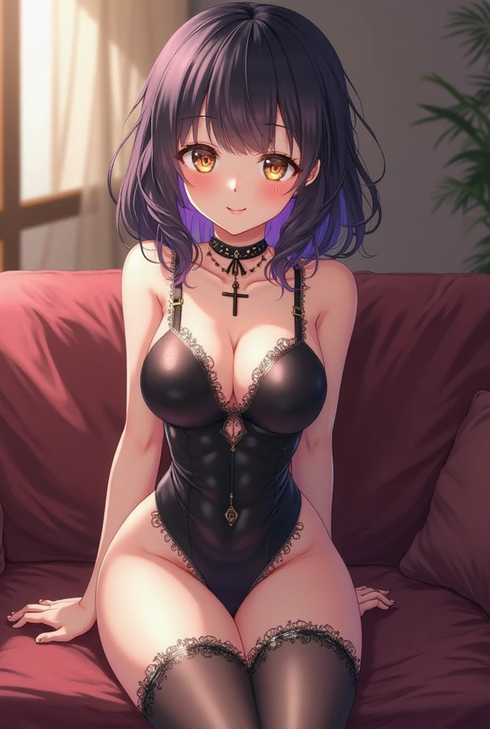 (High quality, High resolution, Fine details), a beautiful detailed uterus tattoo, bewitching, mesmerizing, Spread legs, Shiny underwear, solo, curvy adult women, (glowing eyes:1.2), (Detailed eyes:1.2), smile, blush, Sweat, Oily skin, dark and moody, dramatic lighting, dramatic shadows, deep crimson, dark purples, moody blues, glowing highlights, Soft tones, shallow depth of field