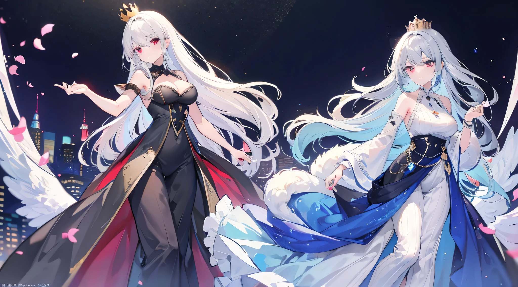 whiteと赤の中世のドレス, Super voluminous skirt, Round Princess Skirt, High throat, Cover the body from neck to toe, Covered neck, Wearing a long black fur jacket, white, translucent, Soft dress,
