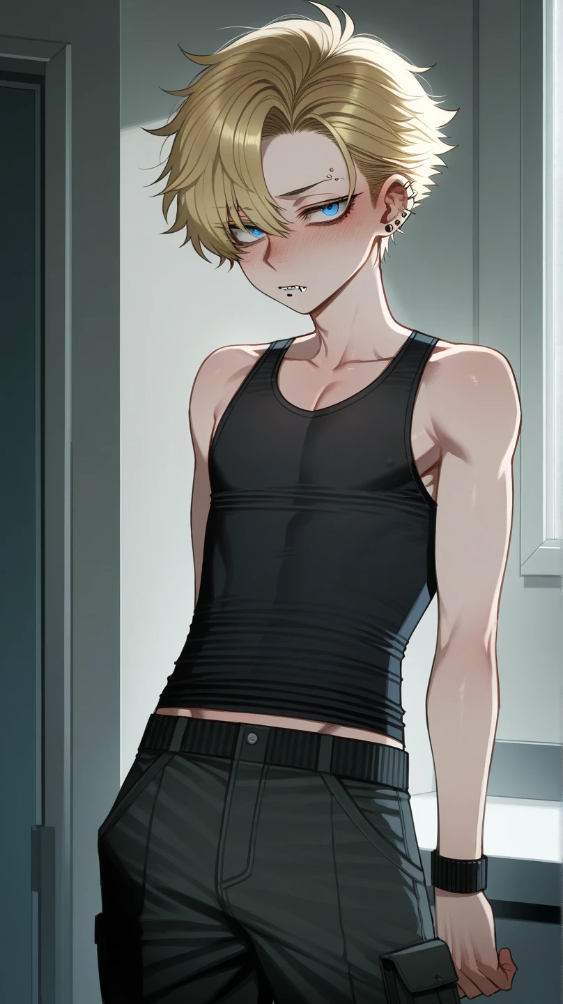 score_9, score_8_up, source_anime, standing, hellsing, seras, femboy, twink, shorts, otoko no, crop top, indoors, ikuchan, smug, smirk, hung
