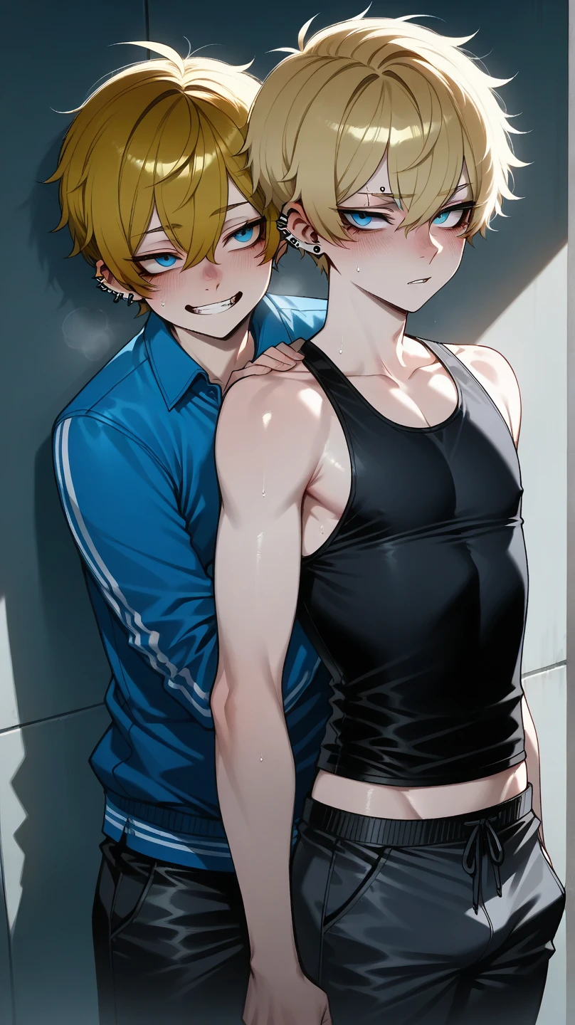 two guys, sweet, twunk, sleeveless hoodie, hug