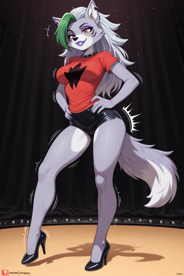 best quality, roxanne absorpt loona, solo, furry female, body fur, makeup, sexy clothes