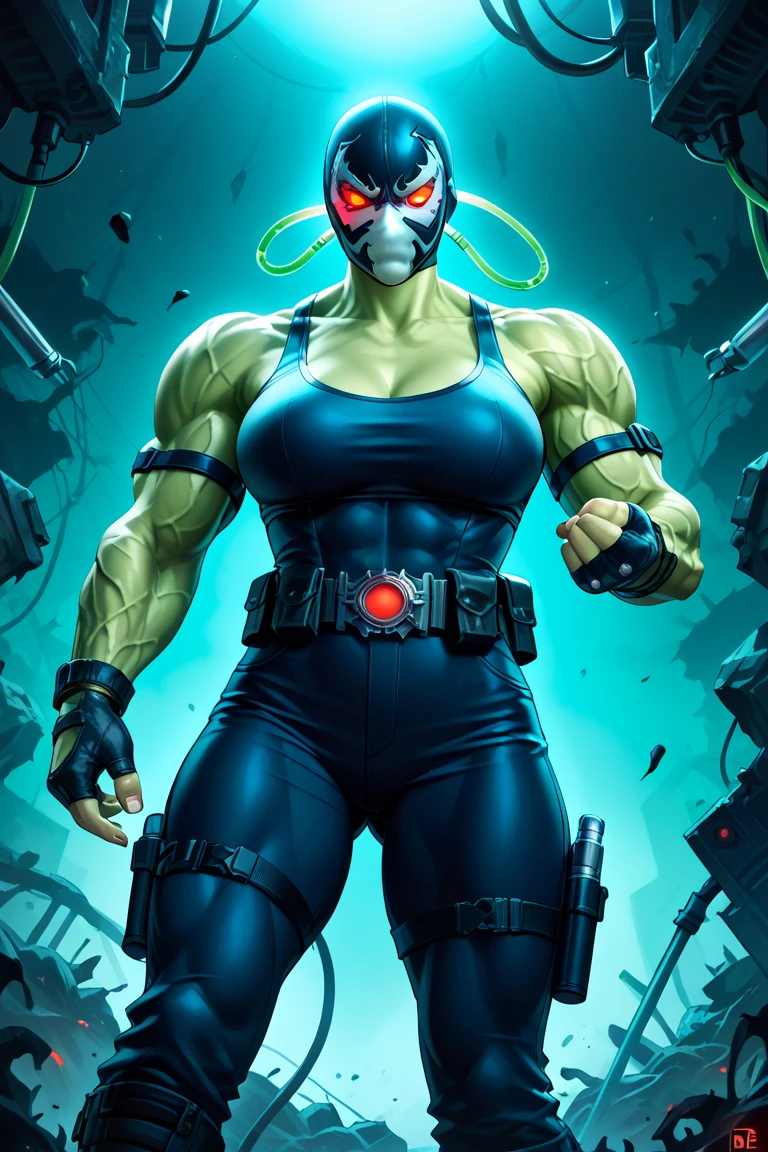 1 girl, beautiful muscular girl, Fangs out, tusks around the mouth, green skin, bare chest, no panties, vaginal hair , hairy pubis, Painted face, large naked breasts, standing nipples, shoulder pads, Red Mohawk, pubic hair, lance in hand, belt with skull, seashore, palm trees, night, grass, volumetric lighting, Best quality, masterpiece, surrealism, ultrarealism, Hipperrealism