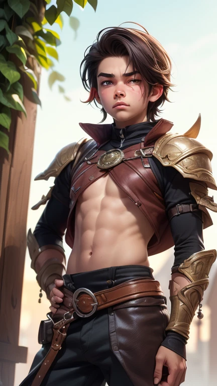 1boy, male, teen, innocent face, cute face, youthful face, tanned skin, tan skin, golden eyes, fairy, fairy wings, golden fairy wings, gold fairy wings, yellow fairy wings, brown hair, dark brown hair, long hair, glowing neon hair streaks, braided hair, thin body, short, sexy, skimpy, loincloth, blacksmith, technomancer, cybernetics, forge hammer