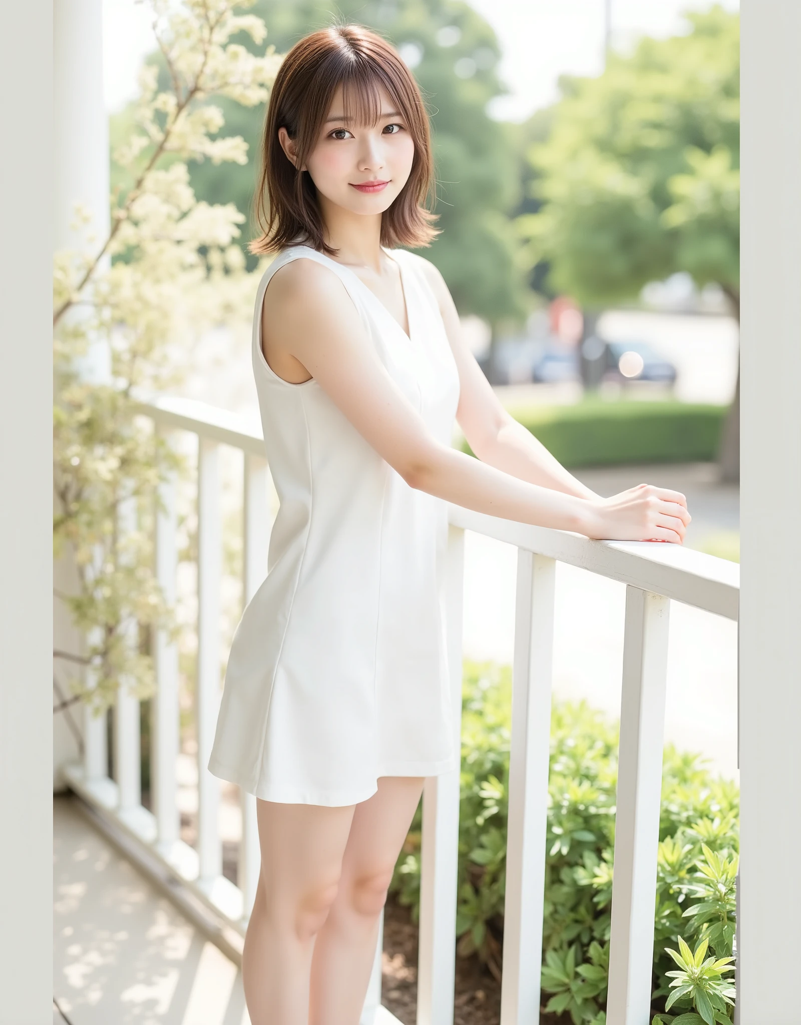 白いワンピース、in 8K:1.5,Best Quality:1.4, 超A high resolution:1.5, (Photorealistic:1.4),masterpiece:1.2,(top-quality:1.4)、Raw photo、1a japanese girl、Cute、 (RAW フォト:1.2), (フォトリアリスティック:1.4), 美しい詳細な表情の少女, (((とてもよく詳しい eyes and face, 美しく詳細な目元, 非常に詳細な顔、はにかんだ笑顔))), 傑作,素晴らしい, 1人の女の子, ((ダイナミックなポーズ)), ((ミニスカート), (Shy smile:1.5), Smooth skin、30-years old:1.5、Beautiful black eyes、natural skin textures:1.3, realistic eyes and face details、 (Brown medium hair),、middlebreasts、夏の日、美脚、彼女とのデート、ミニスカート、最高の笑顔、乃木坂