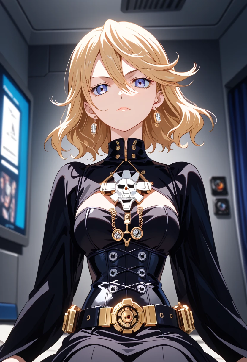 young boy, blonde hair, Bob hairstyle, blue eyes, black skintight clothes, Gold Chains, Cat's ears, Masterpiece, hiquality