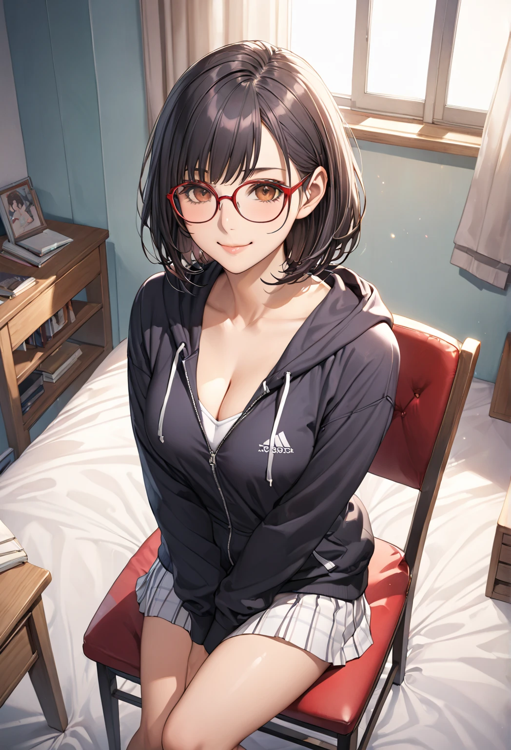 There is a woman sitting cross-legged on the floor.., Wearing glasses, Wearing glasses on, Japanese Model, Wearing glassesいた, a Surreal , Wearing square glasses, Without glasses, A real young gravure idol, Geeky look, Wearing glassesいる, Young Sensual Gravure Idol, Surreal , Yoshitomo Nara, White hoodie, Reading comics,