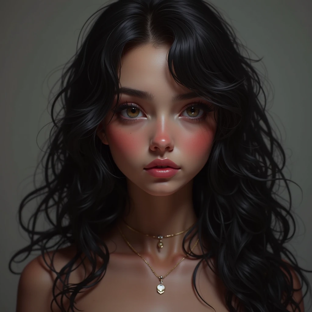 masterpiece, High detail, Long Hair, Large Breasts, Simple Background, abstract, One girl, Gaze, Black Hair, Sticking out tongue, 