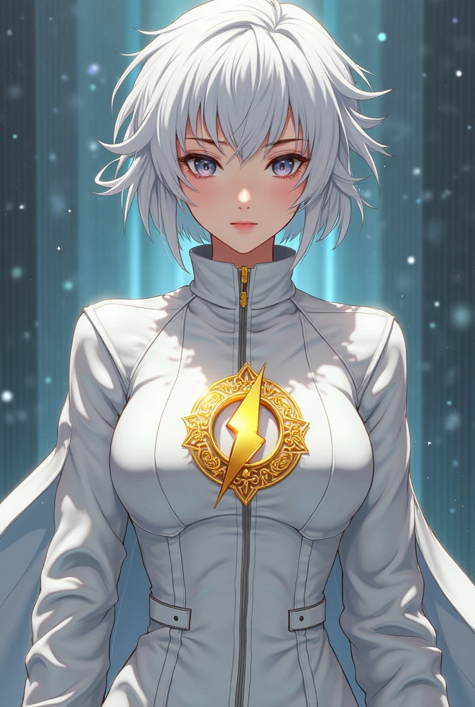 white hair, Mole under the eye, The whites of the eyes do not match., Heterochromia, Blush, shy, laugh, bell, Ray Tracing, god rays, Backlight, glowing light, anime style