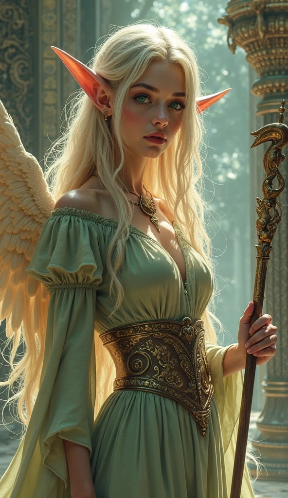 (masterpiece, 8K, UHD, RAW), A sexy chess nut haired girl kissing a evil Angel in bed, (((a beautiful young woman riding on top of one huge horrific Angel))), (she rides the male Angel with lustful femininity), her beautiful body is covered by a sheer translucent white lace bra with Art Nouveau embroidery, big sexy perky breasts, her pristine delicate features contrasts with the horrendous menacing fangs of the corrupted male Angel, full body vibrant illustrations, intricately sculpted, realistic hyper-detailed portraits, queencore, depicts real life, the scene happens in a luxurious Art Nouveau boudoir with studio illumination, green and cream v silk satin