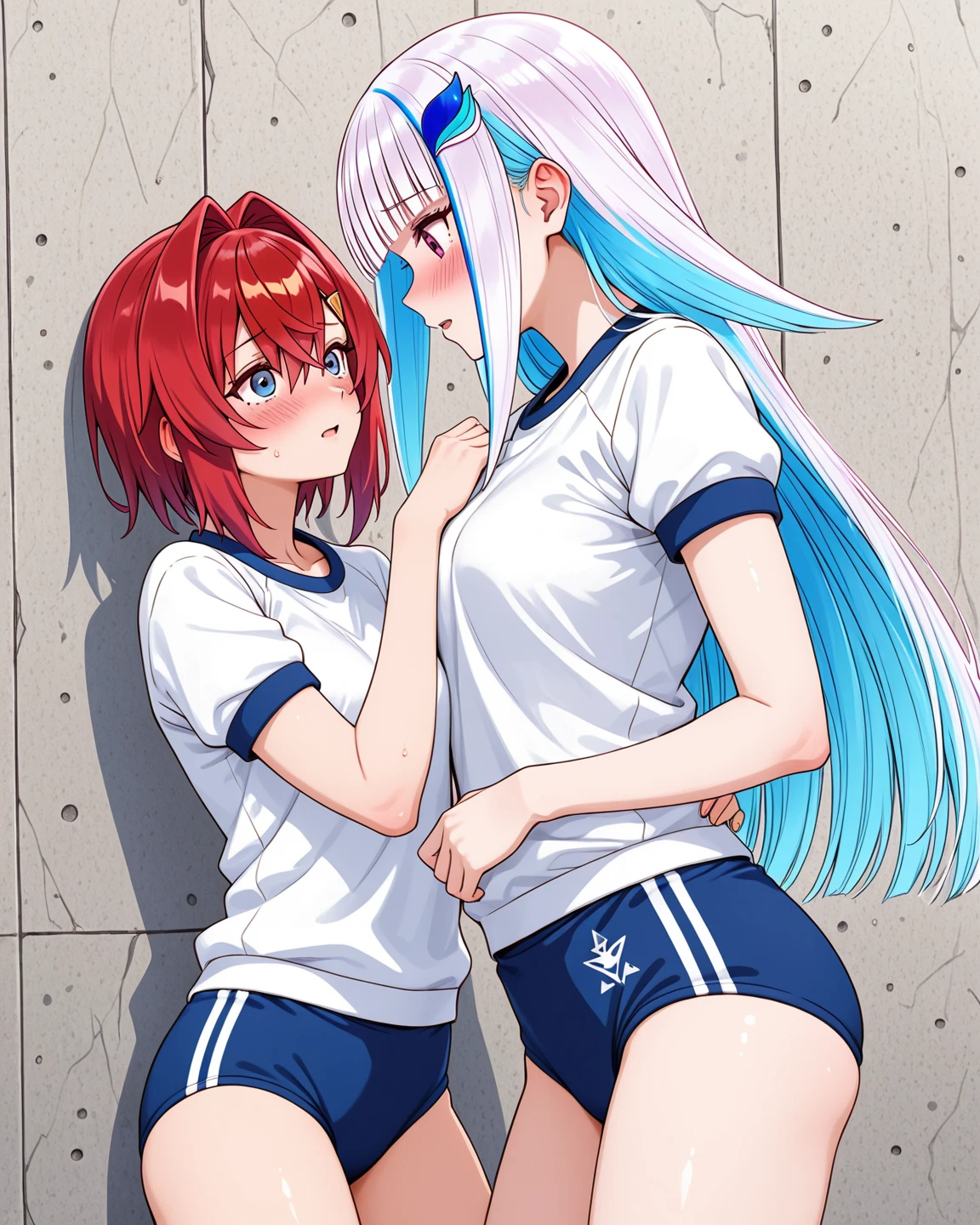 A blessing to this wonderful world！！、Rubedo、RED Hair、{{{long ruby red Hair}}}、Gym suit、{{{red and gold Eyes}}}、BREASTS, (without background), (white background)