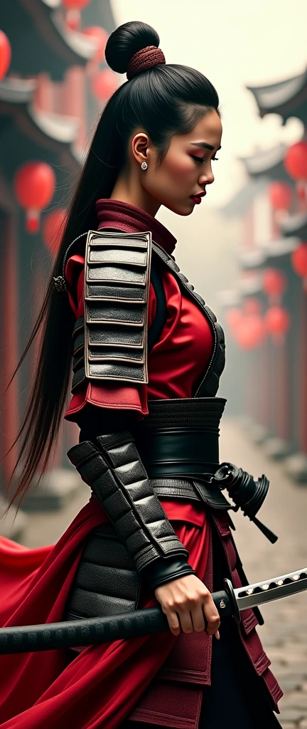a samurai cyborg microchip group of people standing next to each other, yasuke px models, hone modern machinery geisha, ancient japanese samurai, female samurai, yokai samurai, japanese samurai, samurai with demon mask, smoke background ,katana.fan bing bing., ((steampunk style)), (mechanisms), fantasy, gear decoration, 4k ultra,red suit .walk street.