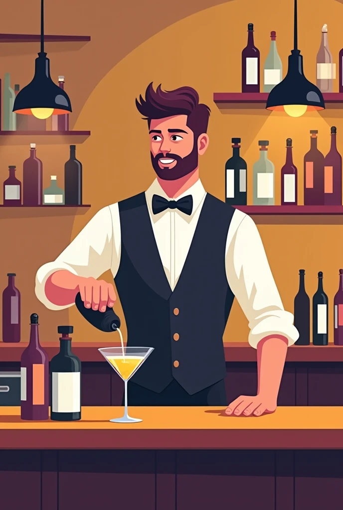 Logo A Bartender with a short beard serving a drink and accidentally serves another one on a bar with the word sbagliato in the background 