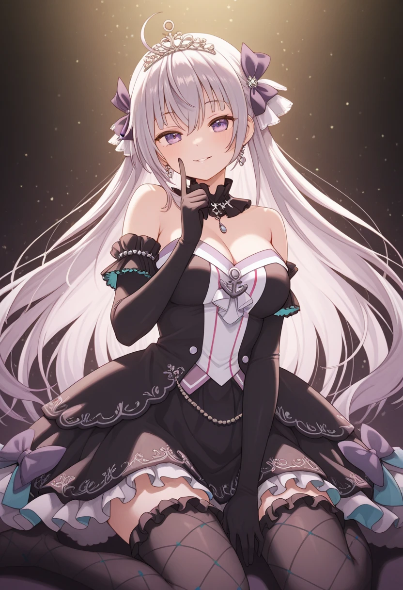 A girl with cat ears,hapiness,(Obsessed:0.2),Best quality,masterpiece,The Ultimate Solution,Fluffy,rich and colorful,Complete body,White hair double ponytail,Gemstone eyes,Lolita clothing is mainly black,(Beautifully dressed),Idol Clothes, White,Long Law,Muffin Shoes,embroidery,(rainbow bubbles:0.3),diamond,crystal,破碎的diamond,(shiny:0.5),(shine:0.3),On stage