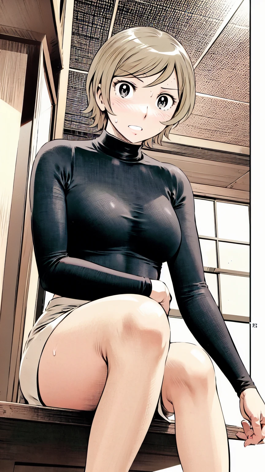 、(masterpiece、Highest quality)、Highest quality, Ultra-high resolution, (((masterpiece))), alone, Sweat、Big eyes, Composition from the front、Shortcuts、Embarrassed face、Blonde Hair、Cut your hair short、School classroom、Sailor suit、skirt、short hair、Browsing Caution、Upper body naked、Breasts exposed、Nipples、Large areola、Sitting in a chair without a backrest、Internal Medicine Examination、Woman showing her body、belly button、真Composition from the front、School Insurance Office、curtain、cubicle、window、door、Fluorescent lamp