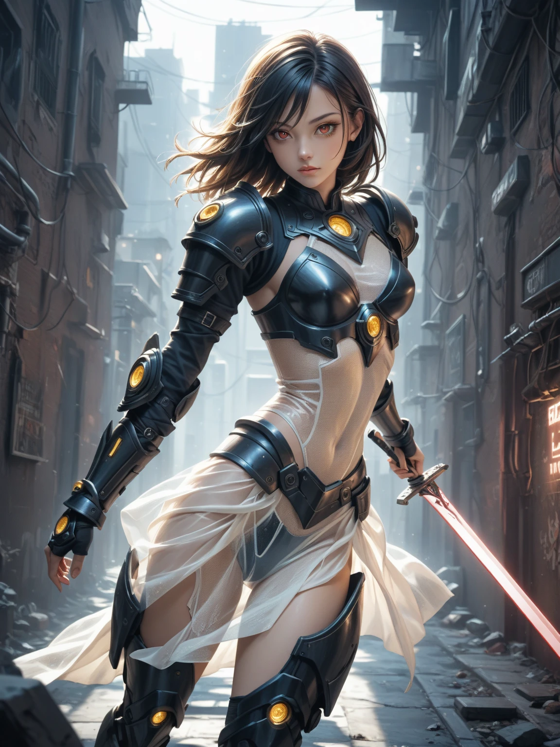 african girl, black skin, short black hair, silver war machine armor, laser cannon attached to left shoulder, sexi, combat stance, highly detailed, vibrant appearance, creative behavior, imaginative, sensual, spontaneous, small breasts, sexi, highest quality, skin texture, intricate details, (cinematic lighting), RAW photo, 8k, masterpiece,best quality,ultra-detailed,very detailed illustrations,extremely detailed,intricate details,highres,super complex details,extremely detailed 8k cg wallpaper,