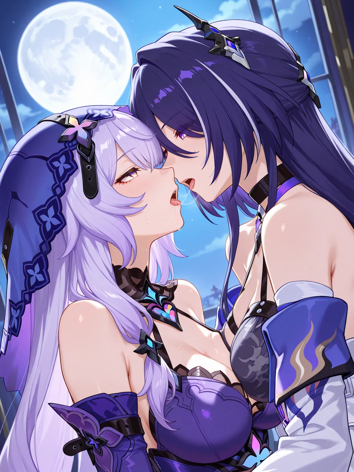 Masterpiece, 2 girls, tongue kiss, breast-to-breast contact,