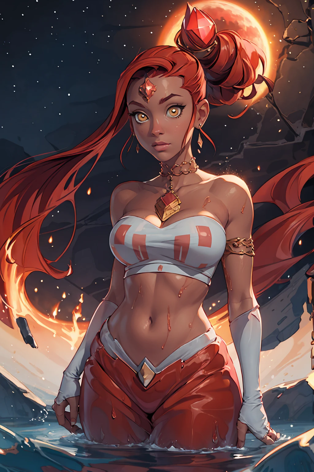 girl,teen, red hair, ancient native indian warrior, warrior gear, weapon hand, facepaint, bodypaint, accesories, exposed breasts, small breasts, naked breasts, topless, vibrant appearance, creative behavior, imaginative, sensual, spontaneous, highest quality, skin texture, intricate details, (cinematic lighting), RAW photo, 8k