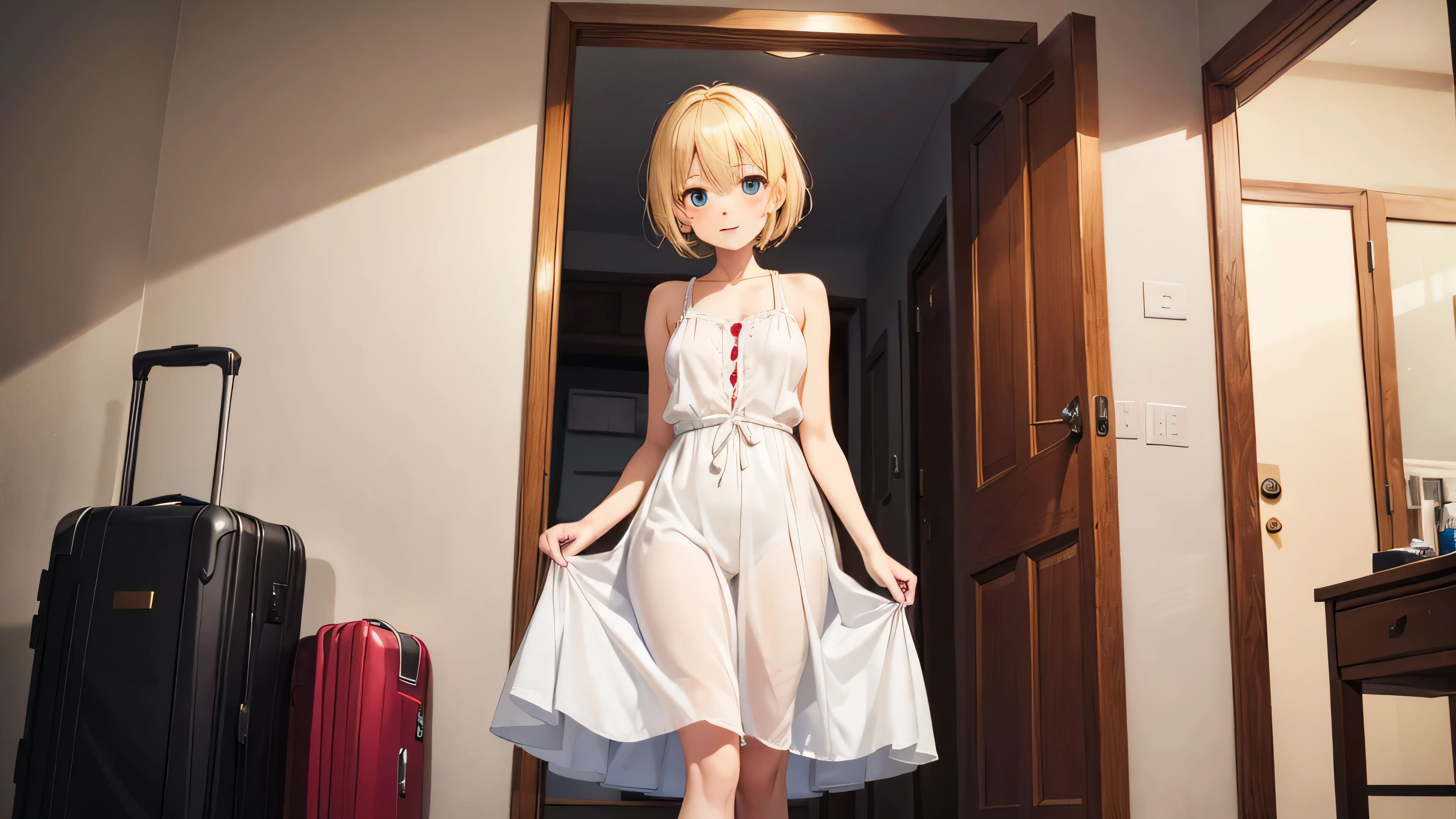 Anime girl posing in bathroom wearing white shirt and blue hoodie, touching her clothes, seductive anime girls, dressed in simple robes, Big breasts that expose the, Smooth anime CG art, wearing a towel, attractive anime girls, Lori huge breasts cleavage, Draped in a crisp white bath towel, from girls frontline, Cute anime girl, Fine details. Girl front, anime visual of a cute girl,Textured skin,high qulity,tmasterpiece,style of anime,1080p,