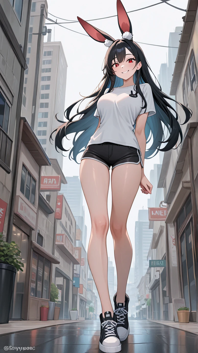Masterpiece, best quality, high resolution, 1 woman , black skin , long black hair , black tank top , bikini , abdomen , big breasts, Long legs , stand on your hips , Barefoot , roadside , city