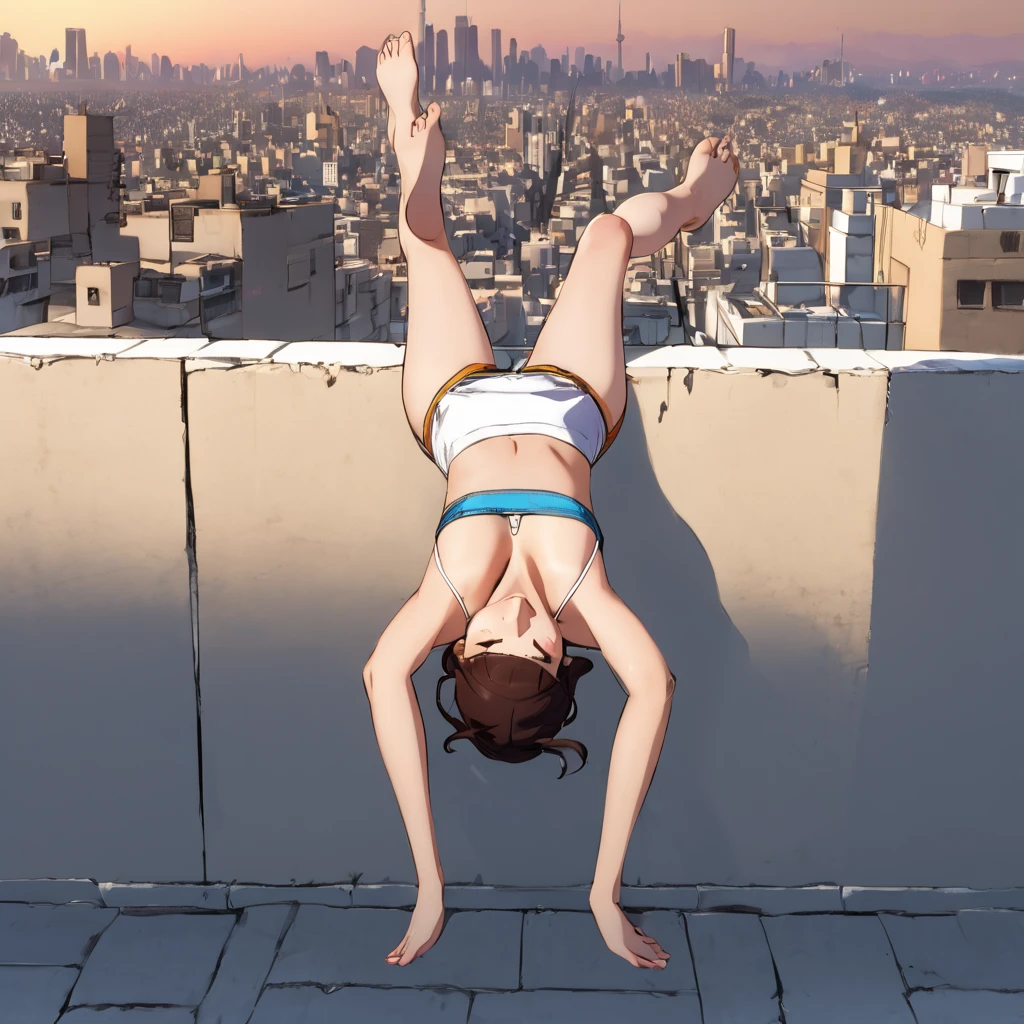 (masterpiece, highest quality:1.2), 1 girl, One,Are standing_Split, Handstand、1 girl,Mostly cloudy_null,Slope_null, horizon,Ocean, orange_null,evening, violet_null, red_null, reflection, landscape,sun, sunlight,,masterpiece,highest quality,super detailed, perfect lighting,reflection,