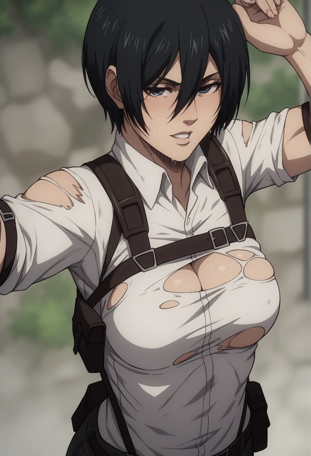 mejor calidad,8k,high resolution,obra maestra:1.2), (ultra detallado), (sin ropa) (NSFW not safe for work art), (Mikasa ackerman) (Attack on Titan season 4 setup), (pose sexual), (realista,photorealista,photo-realista:1.37), (hdr,HD), (retrato), (vivid colors), (Piernas largas), (cara claramente alargada), (Hermosos ojos detallados), (ojos negros profundos), (hermosos labios detallados), (ojos y rostro extremadamente detallados), tatuaje en el hombro, bright eyes Dynamic angle and posture, empapado en sudor, perspiration, undressing (long eyelashes), (cabello corto between eyes color negro), (Sharp focus), (physically based rendering), (sin ropa), (senos grandes) (abierta las piernas), (intense), (expression of intense desire), (Desenfoque de movimiento), (elegante), (Figura delgada), (inspirado en anime), (luces brillantes), (sexual), (colores contrastantes), (ambiente misterioso), (action packed scene), (Unique style), (llamativo), (Apuesto), (evocador), (expresivo), (Intriguing atmosphere), (pechos gigantes:1.2) ((mejor calidad)),((muy detallado)),obra maestra,absurdos,cara detallada,hermoso rostro,(ojos detallados, ojos profundos),(1 chica),((dynamic pose)),