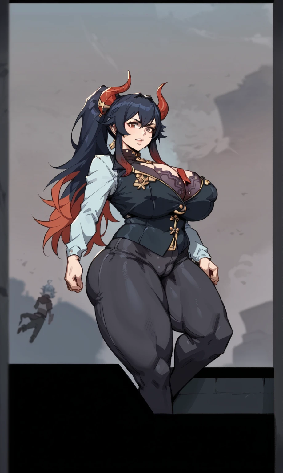 helga, dark-skinned female, short hair, silver hair, huge breasts, muscular female, thick thighs, thick arms, tomboy, holding axe, reflection light, blending, bloom, god rays, ray tracing, Fujicolor, drop shadow, Gothic art, anime, Ghibli-like colours, anime style, UHD, retina, masterpiece, ccurate, anatomically correct, textured skin, super detail, high details, high quality, award winning, best quality, highres, 1080P, HD, 4K, 8k, 16k,standing, warrior pose, axe holding,refsheet, charactersheet