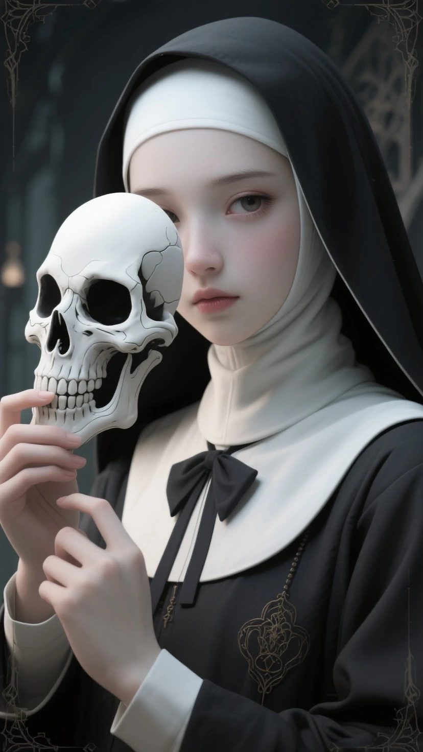 Make a horned nun holding a goat skull