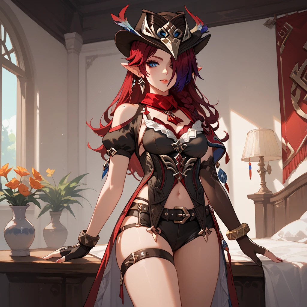 (Highest quality, masterpiece:1.4),Anime depiction, (Absurd:1.2), (Realistic:1.3), One girl,Realistic Skin,alone,( Very big eyes,Beautiful attention to detail, Symmetrical eyes), Edge DQ, Long Hair, chest, blue eyes, large chest, gloves, belly button, chestの谷間, Purple Hair, choker, elbow gloves, sword, Bikini Armor, Winged Helmet, Red Armor ,wearing Edge DQ_Outdoor Armor,壊れたRed Armor、Scars on face、Wound on arm、Wounds on torso、wound on leg、Bleeding from the wound。Crippling、I can't even take one step、Limb restraints、Pant voice、Hanging on a cross、(Sexy pose, Attractive position), (Buckshot), Ass Focus,