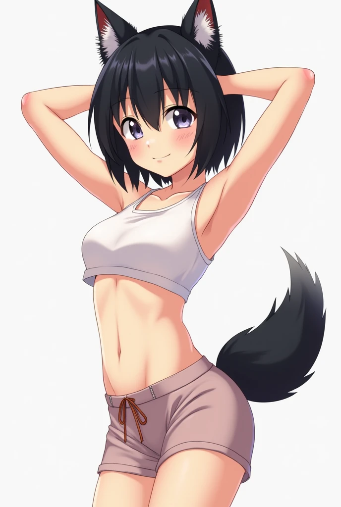 ((masterpiece)), (anime:1.3), ((Highest quality)), (RAW Photos:1.2), (Professional photography:1.3), (High resolution), (), 8K, Cinema Lighting, Disheveled Hair, (Exposed small breasts), Denim hot pants,(Jet black glossy hair), (Healthy dark skin),A badly tattered and torn camisole, (Dirty oversized white camisole), Slim and small breasts, (PAW Pose), (Open your mouth), Textured skin, Cat ear,Fluffy tail ,Light brown hair, Cute beautiful girl, break, ((Highest quality)), (Sitting at the end of an old pier), Slums,