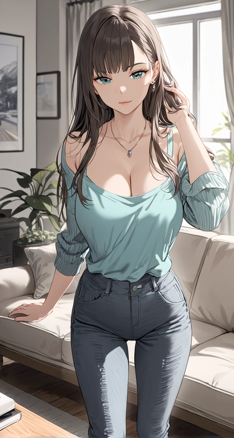 score_9, score_8_up, score_7_up, score_6_up, score_5_up, score_4_up, yu hee, brown eyes, black hair, (large and perfect breasts), long hair, mature woman, 1girl, long_hair, breast, beautiful breast, blush, sweat, purple_eyes, brown_hair, lips, purple_hair, solo, breasts, shorts, denim, navel, solo, denim_shorts, bare_shoulders, indoors, mole, thighs, short_shorts, cutoffs, crossed_arms, shirt, cleavage, arms_under_breasts, looking_at_viewer, off_shoulder, parted_lips, midriff, book, black_shirt, crop_top, book_stack, window, sidelocks, mole_on_breast, bookshelf, bag, huge_breasts, cowboy_shot, shelf, collarbone, large_breasts, off-shoulder_shirt, lips, standing, plant, torn_clothes, mole_under_eye, blue_shorts,