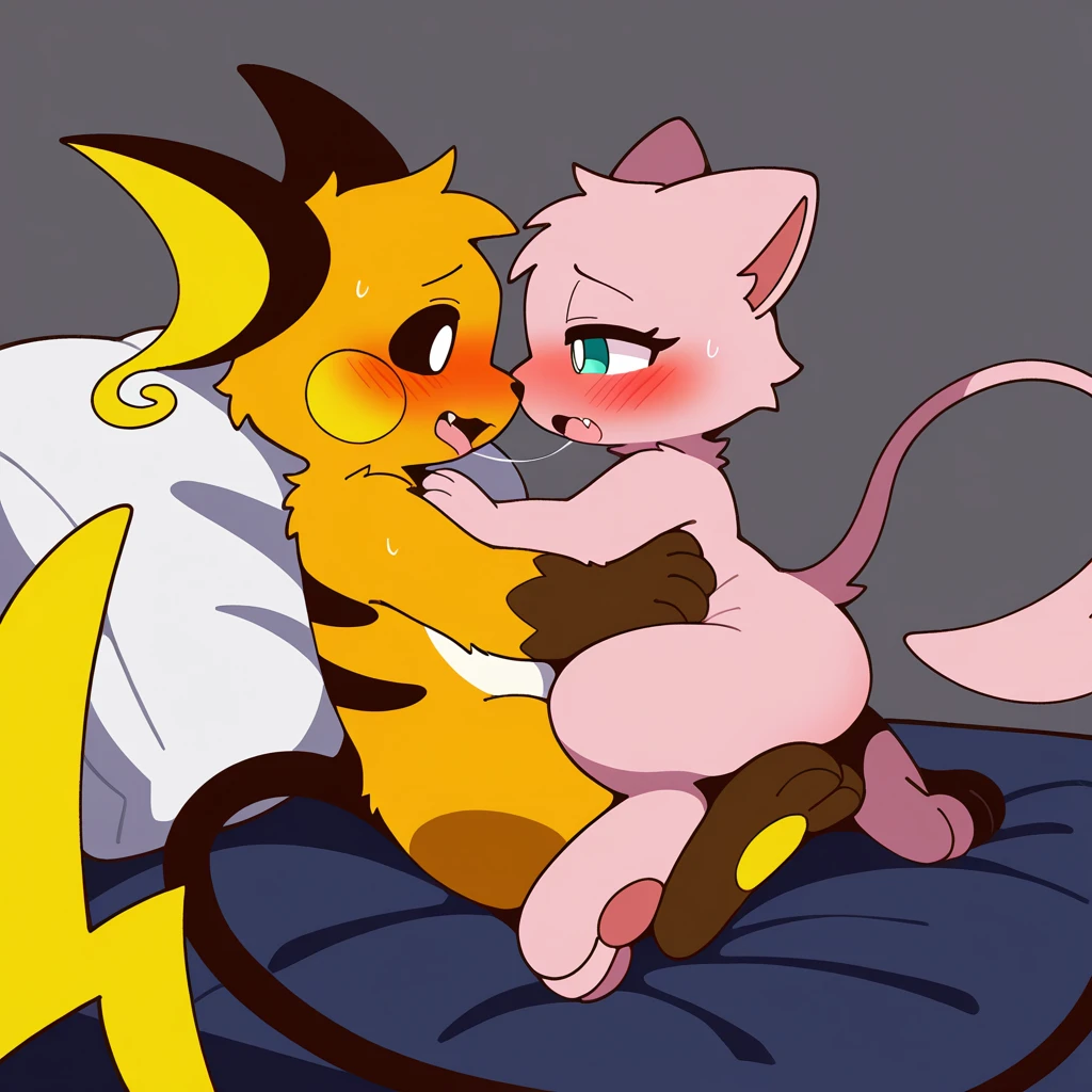 Duo, two girls, score_9,score_8_up,score_7_up, source_cartoon, kemono style, (Audie from animal crossing Anthro orange wolf girl, eyes closed), BREAK and (ankha from animal crossing Anthro yellow cat girl), naked, eyes closed, they are cuddling on a bed, kissing passionately, Audie is staring straddling ankha, female on top, rear view, pussy focus, (kissing, lips pressed together):2