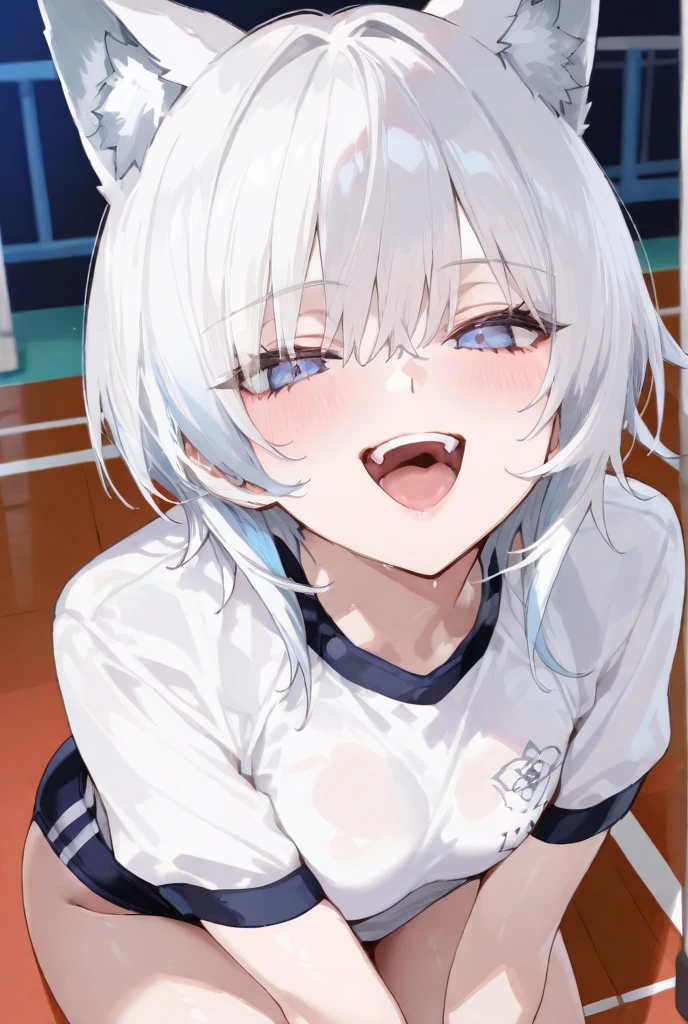 {(((Best quality)), ((tmasterpiece)), (Detailed pubic hair), Perfect face shape, American girl, sweaty, Gray hair, soccer ball, white straitjacket, white shorts, The large, The large, At home.)}