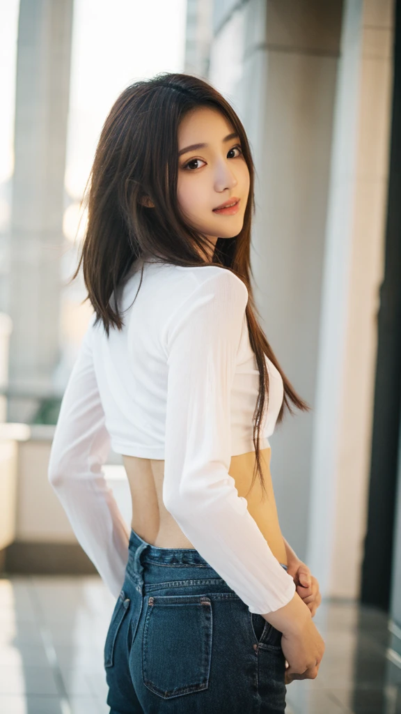 (To firmware)、Female 1、20-year-old、7 head and body、(cute face)、(ideal proportionodern old townscape、wet white skin、slender、black hair、long hair、beautiful feet、small ass、thin legs、Surrealism、cinematic lighting、Depth of the bounds written、one person perspective、f/1.8、135mm、NFFSW、muste piece、correct、anatomically correct、textured skin、super detail、high detail、high quality、award-winning、最high quality、High resolution、8K