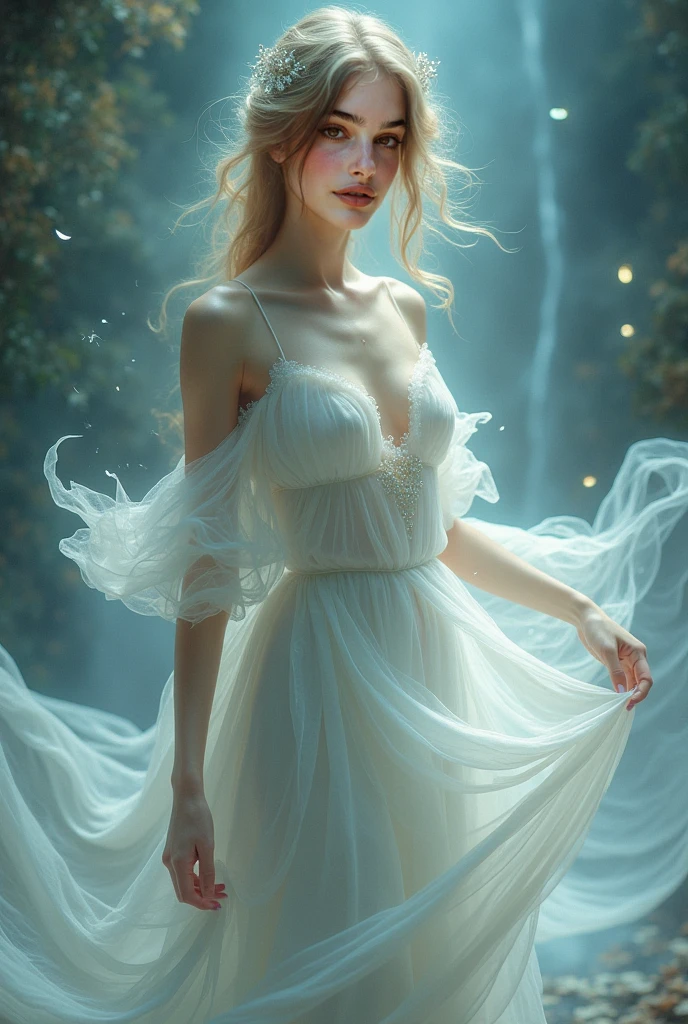 girl, Dressed in white, A dress that glows in the dark