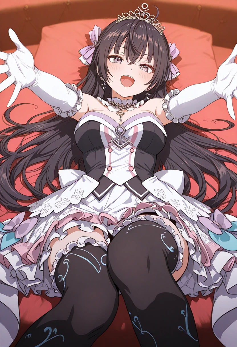 One Woman、Idol、Idolの服装、AKB's clothing、Live Performance Venues、Large crowd、beautiful girl, Highest quality, smile, Black Pantyhose, panties under pantyhose、Thick thighs、Big 、Big Ass、Black Hair、Sweaty pantyhose、Angle from directly below、Sweaty crotch、Intense dancing、dance、Microphone in one hand、A vibrator in one hand、Orgasmic face、Face of ecstasy、Love juice、Trembling