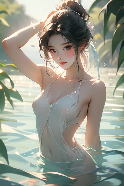 Hibiscus out of the water, Describe women, Like hibiscus flowers blooming in water. She is elegant and dignified, As unique as a flower blooms. She is as beautiful as water, Clear and transparent, Exudes a natural and pure glow. Her face is as soft and delicate as a flower petal, People can't help but feel admiration. She has a graceful posture, Like a gentle stroke of water, Filled with gentle power, It is as if you can travel through the limitations of time, Flowing between ancient and modern. Her temperament is elegant, Warm as water, It gives a warm and calm feeling, It's like being in the middle of a sea of flowers, Fragrant. She is a gift from nature, It is a treasure of the world, It makes people marvel and praise the unique charm of women.