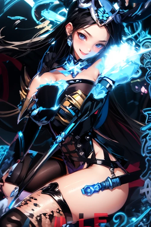 "(Bold lines: 1.5), Thunder Goddess, Full-body depiction, (Dominant and powerful stance), (High contrast lighting: 1.4), Digital art mastery, Eyes radiating a blinding white with the corners sparking miniature lightning bolts, (Vibrant electric blue and dark stormy hues), (Powerful aura radiating electric energy), Hand gracefully lifting a glowing orb of lightning, Emerging fiercely in front of a massive bolt of thunder, Attire blending soft silk with intricate metallic elements, exquisite and refined."
