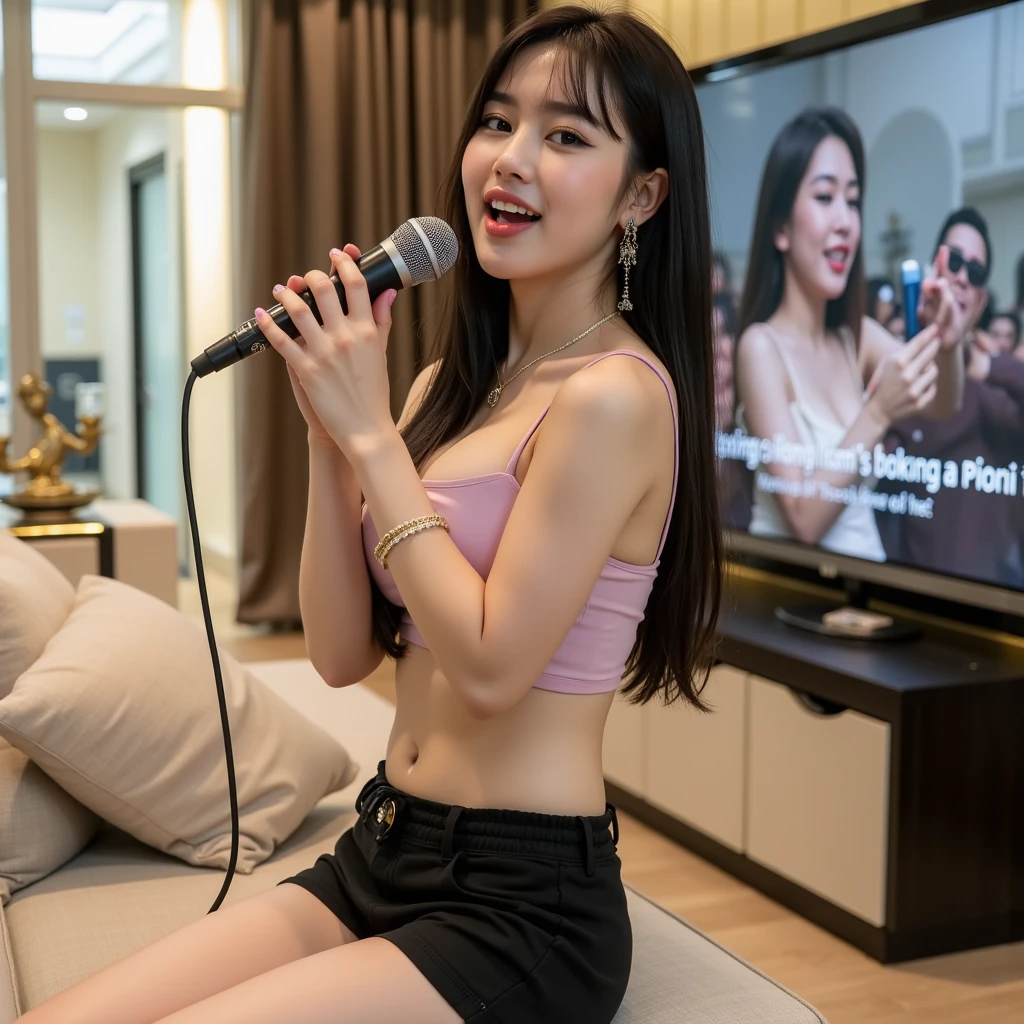 (Raw photo:1.2), (Photorealistic), Beautiful detailed girl, Very detailed eyes and face, Beautiful detailed eyes, Huge file size, High resolution, Very detailed, Best Quality, [masutepiece:1.6], Illustration, Very detailed, Fine detail, Best Quality, 8K Wallpaper, Movie Lighting,Young Female Announcer, Announcer in underwear, White bra, white  panties, News Program Studio, Give the weather forecast in your underwear, A refreshing smile , morning news program, In front of the TV monitor