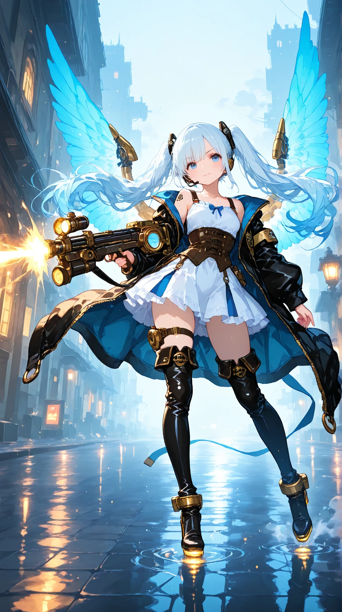 a beautiful 20 year old blonde woman with big messy hair in a blue dress, white stockings, black headband, cleavage, fantasy art style, rossdraws cartoon vibrant, alice x. zhang, alice in wonderland cyberpunk, cute detailed digital art, colorfull digital fantasy art, digital fantasy art ), glossy digital painting, rossdraws pastel vibrant, rossdraws 2. 5, rossdraws 1. 0