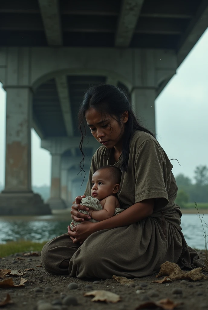 A flood affected village area where some mother tried to save their child