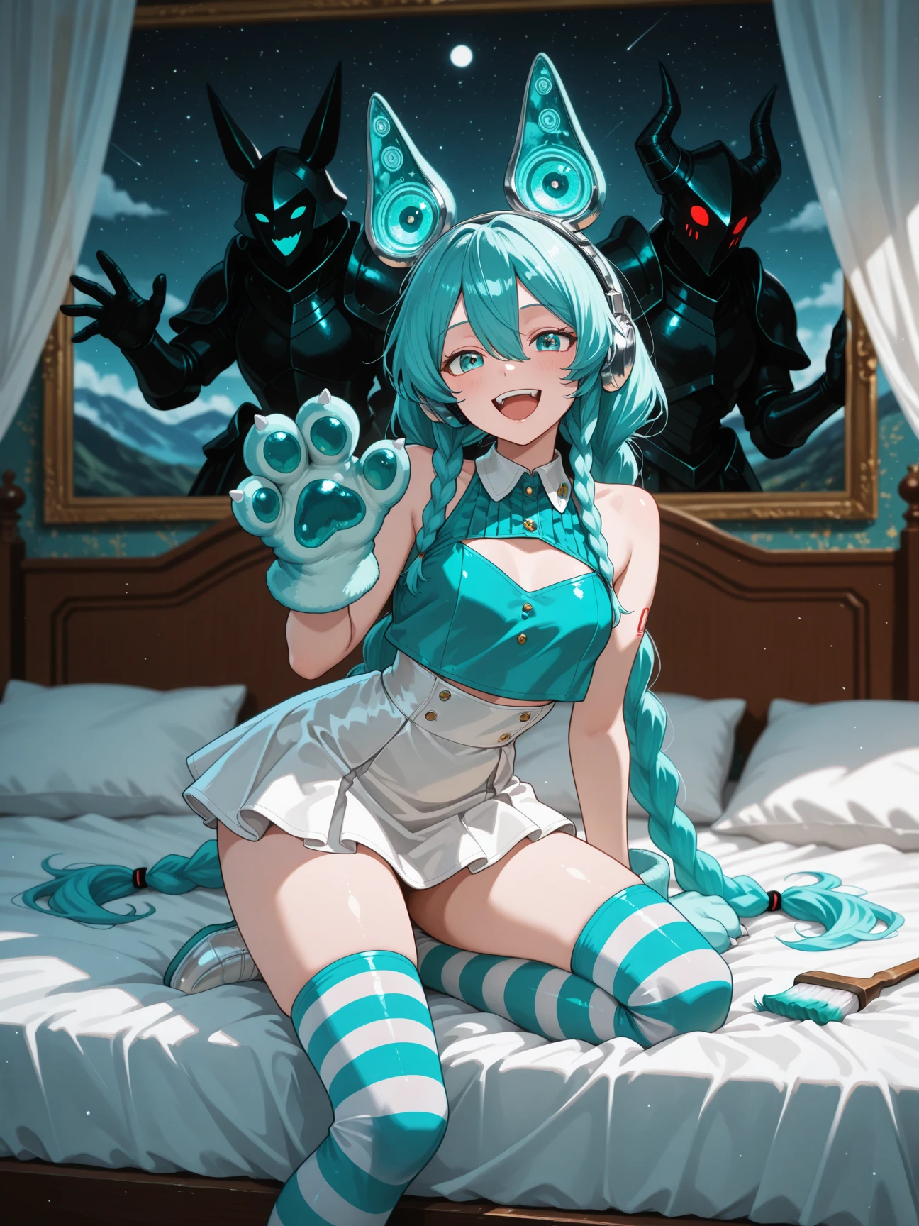 Score_9, score_8_up, score_7_up, solo, IncrsXLRanni, an arm, doll joints, colored skin, one arm, hand on the bed, fix arm, blend in with image