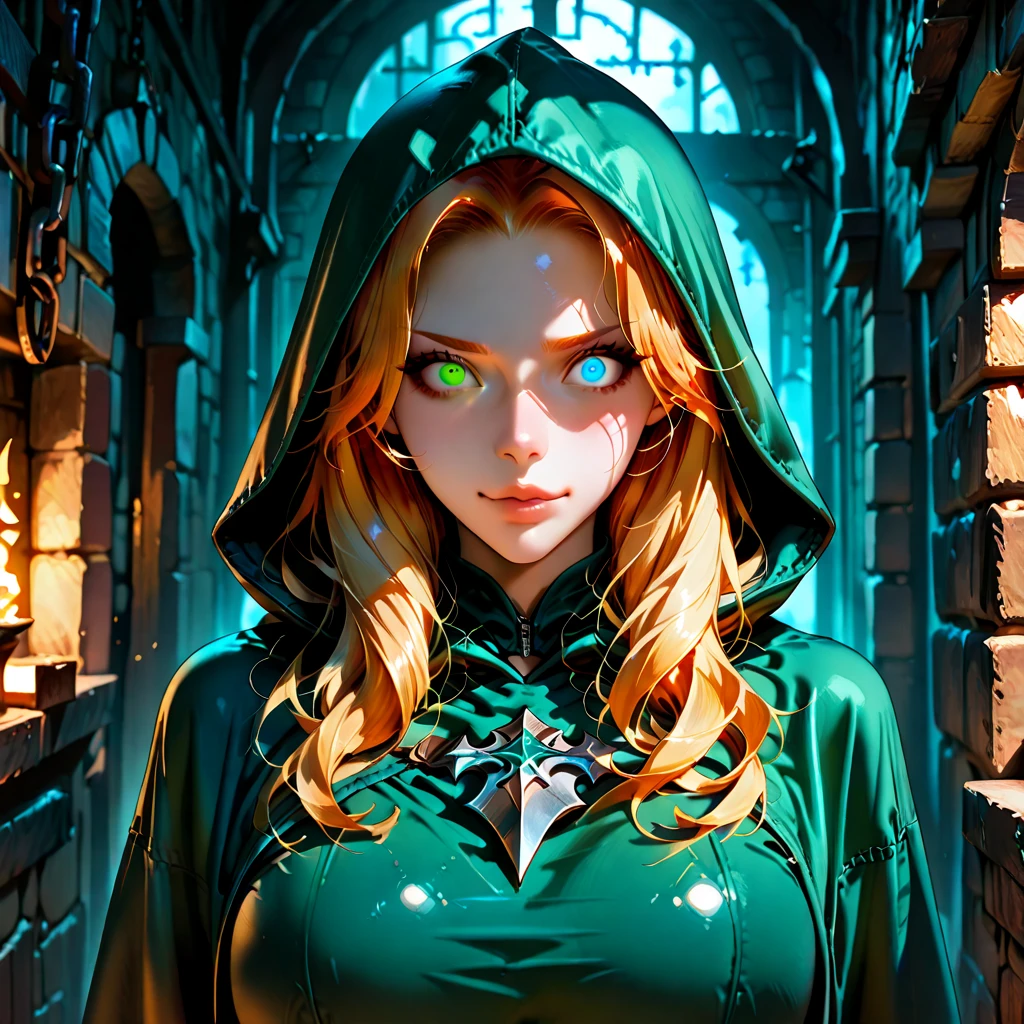 photorealistic, (hyperrealistic:1.2), beautiful, masterpiece, best quality, <lora:detail_slider_v4:1.0>,
1 girl, adult (elven:0.7) woman, freckles, light blue eyes, medium blonde layered hair,
portrait, solo, (full body:0.6), looking down, detailed background, detailed face, (1920s art deco theme:1.1) poison-sorcerer, hooded witch vest, pendant, evil grin, glowing eyes, green color scheme, green eyes, green clothes, purple lights, green spell, green venom, pale skin, bending poison, poisonous, toxic magic curse, natural poison swirling in the air, envenomed dagger, skull and bones symbol, floating particles, graveyard in background, backlighting, ominous atmosphere,