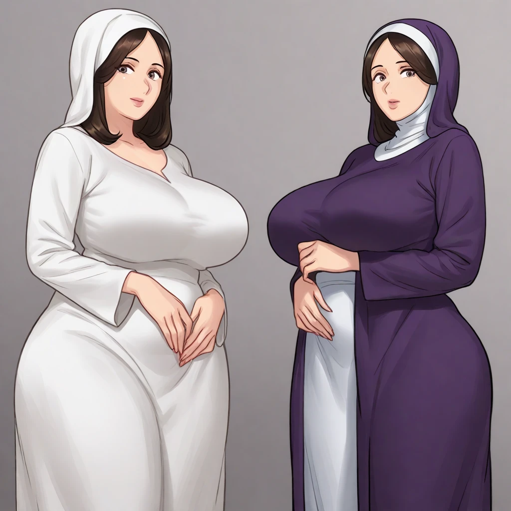 digital art, highly detailed, reference sheet in multiple angles, standing pose, feminine features, dark skin, pregnant, curvy, corpulent, portly, mature woman, adult female, whole body, bald, form-fitting, hijab, abaya dress, scarf, long sleeves, long skirt, shoes, 1woman, solo, upper body, lower body, ((Extremely Detailed)), ((Best Quality)), ((Masterpiece)), ((4k)).
